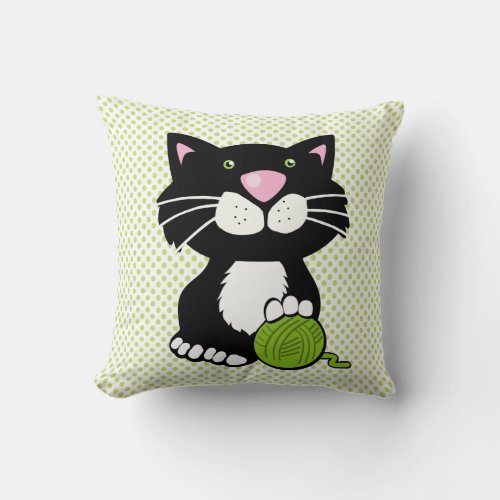 Cartoon Tuxedo Cat Throw Pillow