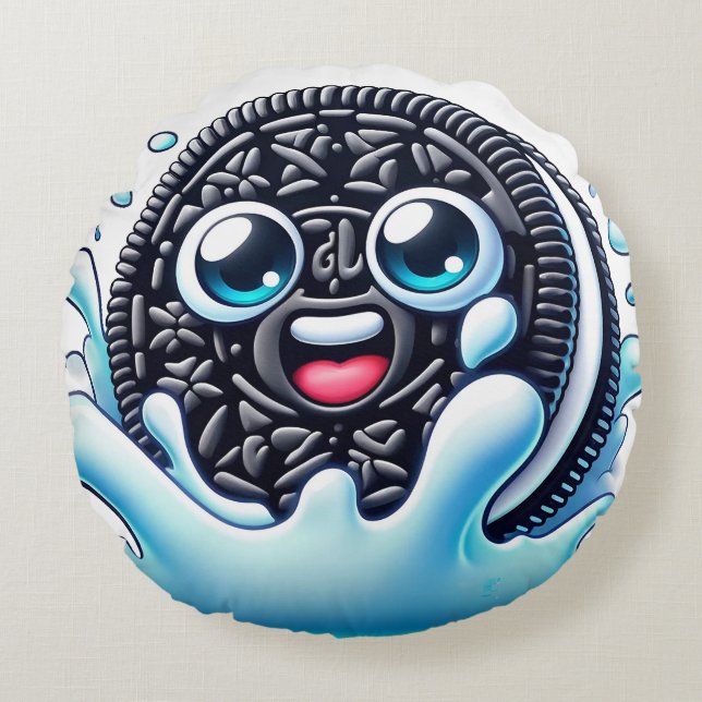 Cartoon Twist Black and White Cookie Round Pillow  (Front)