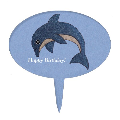 Cartoon Type Jumping Dolphin Dark Blue White Belly Cake Topper