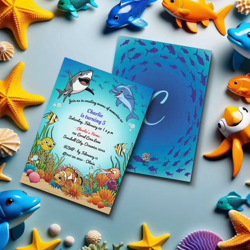 Cartoon Under the Sea Animals Birthday Invitation