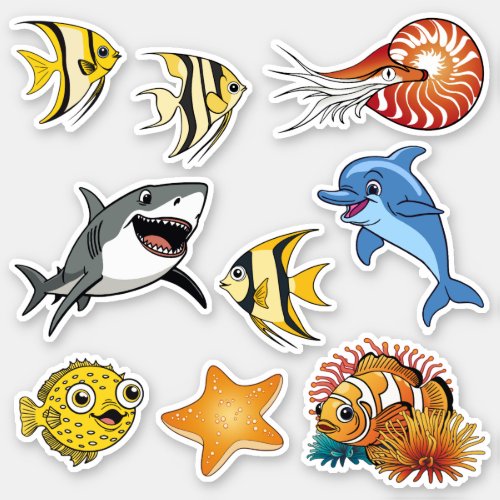 Cartoon Under the Sea Animals Custom_Cut Sticker