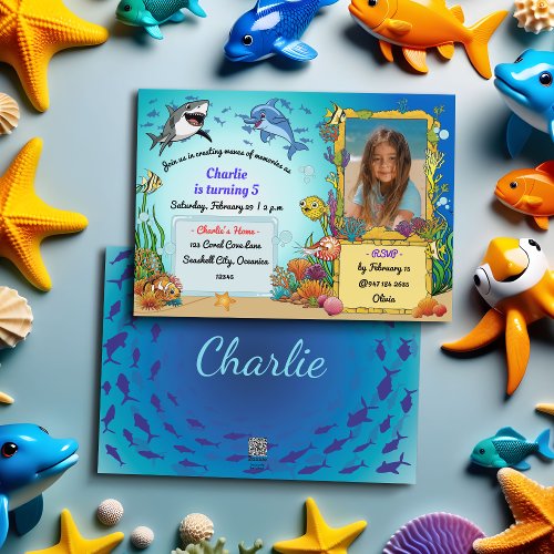 Cartoon Under the Sea Animals Photo Invitation