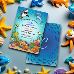 Cartoon Under the Sea Ocean Animals Kids Birthday Invitation