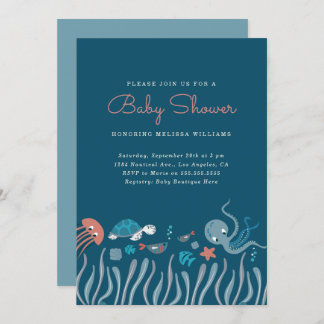 Cartoon Under The Sea Ocean Critters Baby Shower Invitation