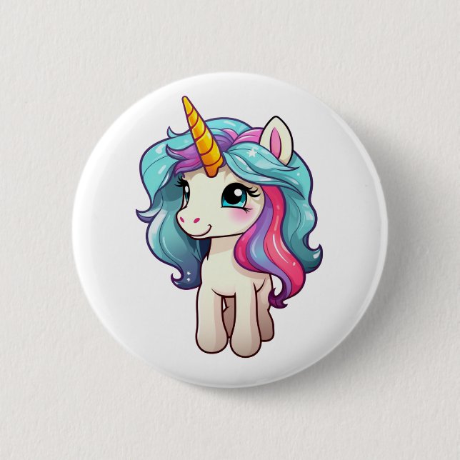 Cartoon unicorn illustration button (Front)