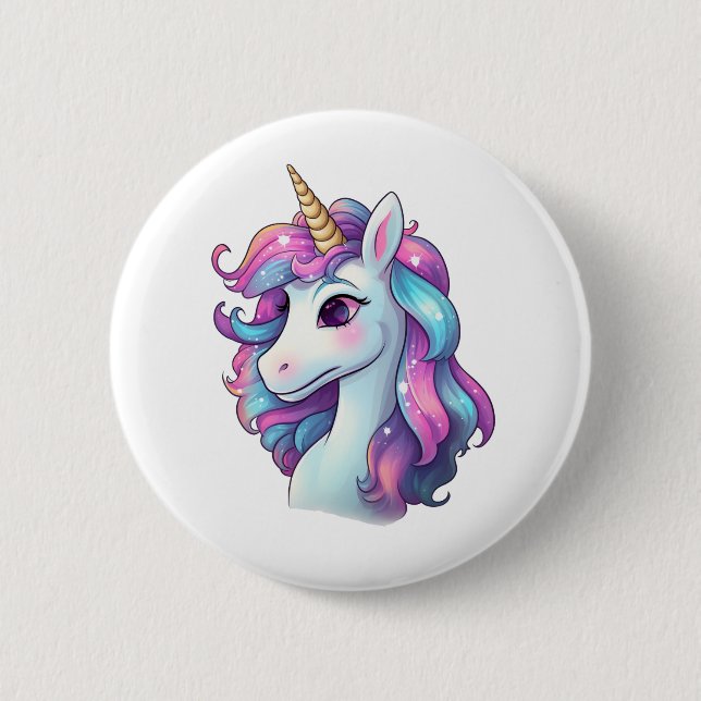 Cartoon unicorn illustration button (Front)