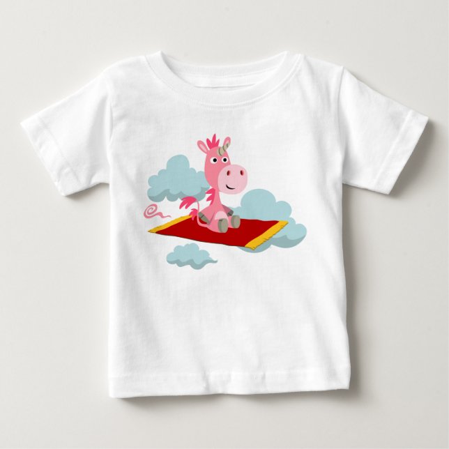 Cartoon Unicorn's Magic Carpet Ride Baby T-Shirt (Front)
