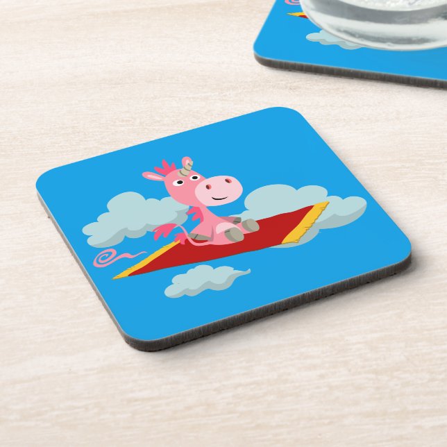Cartoon Unicorn's Magic Carpet Ride Coasters Set (Left Side)