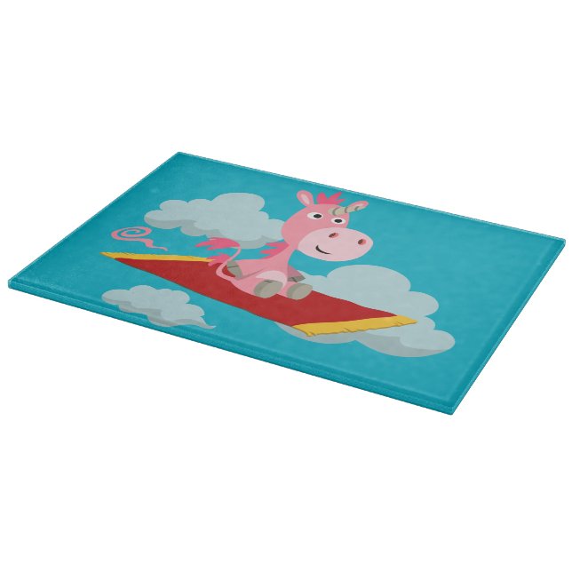 Cartoon Unicorn's Magic Carpet Ride Cutting Board (Corner)