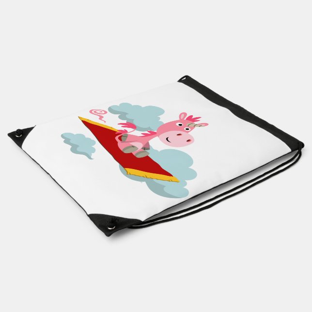 Cartoon Unicorn's Magic Carpet Ride Drawstring Bag (Side)