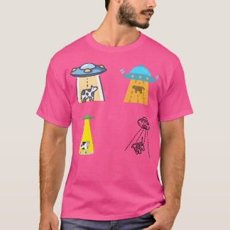 Cartoon Unidentified Flying Object Abducting A Cow T-Shirt