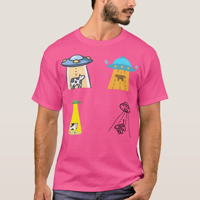 Cartoon Unidentified Flying Object Abducting A Cow T-Shirt (Front)