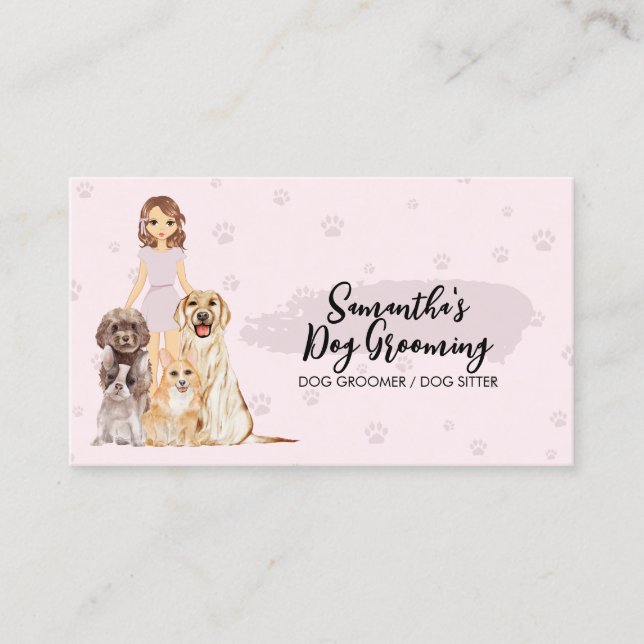 Cartoon Veterinary Assistant Care Business Card (Front)