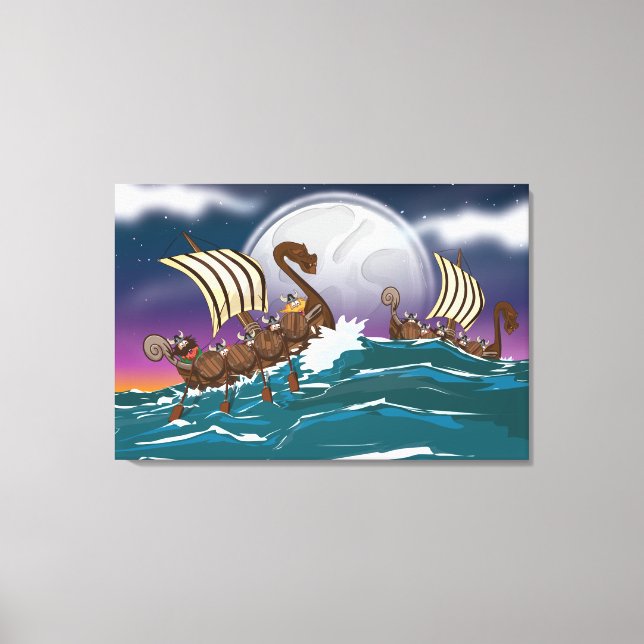 Cartoon Viking invasion fleet Canvas Print (Front)