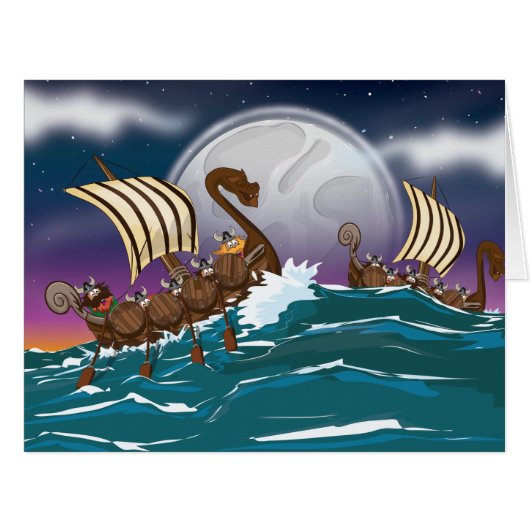 Cartoon Viking invasion fleet Cards (Front Horizontal)