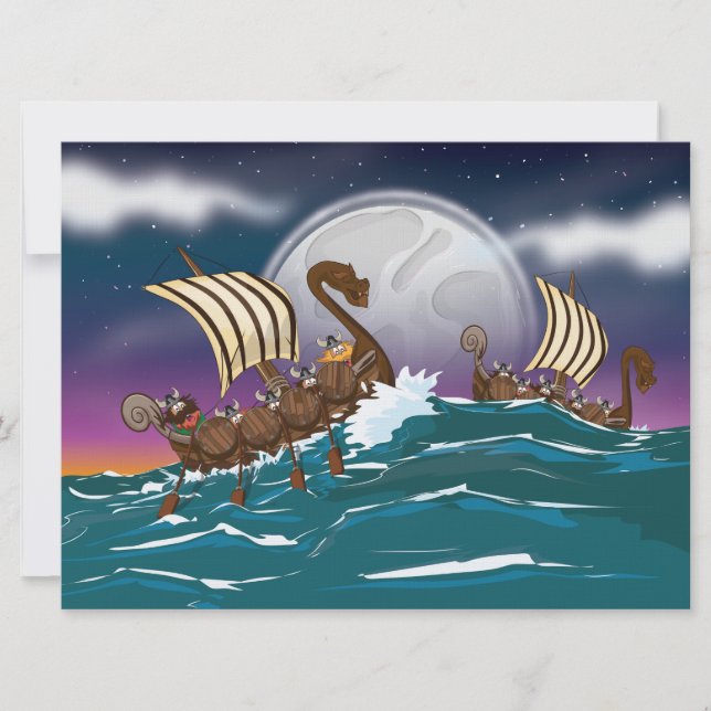 Cartoon Viking invasion fleet Invitation (Front)