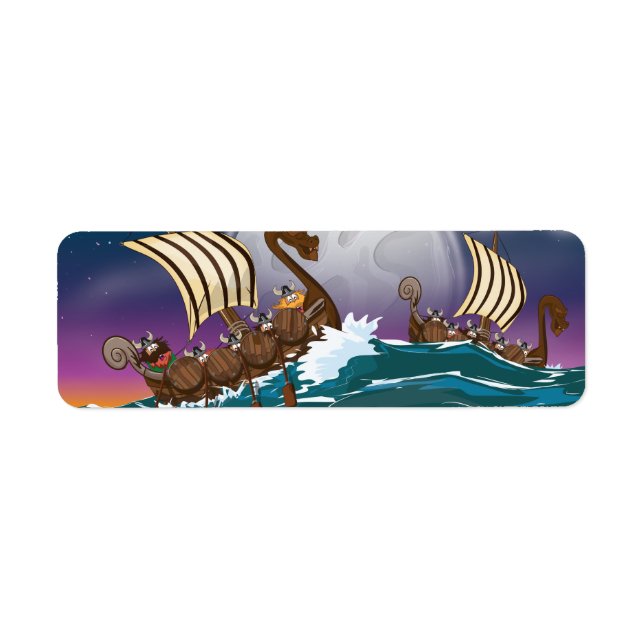 Cartoon Viking invasion fleet Label (Front)