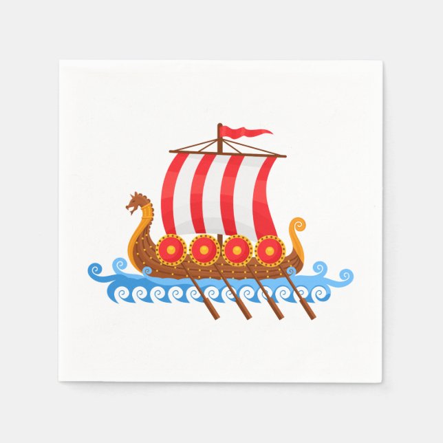 Cartoon Viking Ship Paper Napkins (Front)