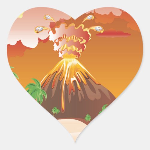 Cartoon Volcano Eruption Heart Sticker