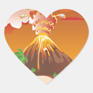 Cartoon Volcano Eruption Heart Sticker