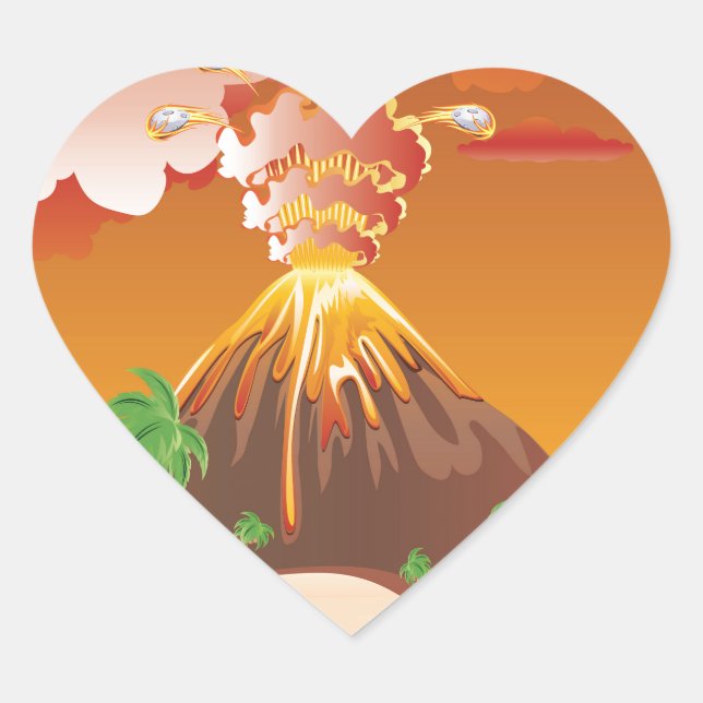 Cartoon Volcano Eruption Heart Sticker (Front)