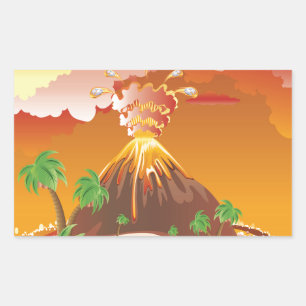 Cartoon Volcano Eruption Rectangular Sticker