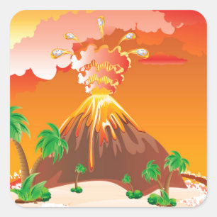 Cartoon Volcano Eruption Square Sticker