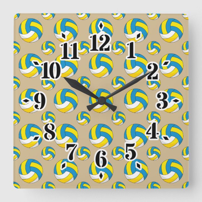 Cartoon Volleyball Ball Square Wall Clock (Front)