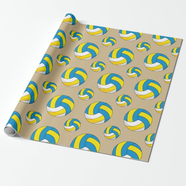 Cartoon Volleyball Ball Wrapping Paper (Unrolled)