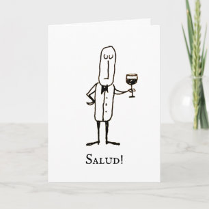 Cartoon Waiter Feliz Cumpleanos Birthday Card