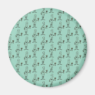 Cartoon Waiters Guys Holding Wine Glass Magnet