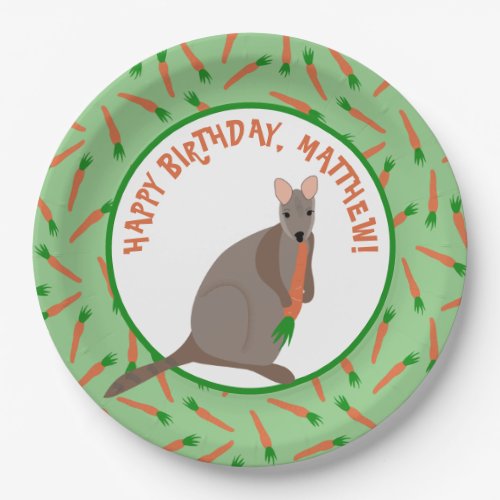 Cartoon Wallaby and Carrots Kids Birthday Party Paper Plates