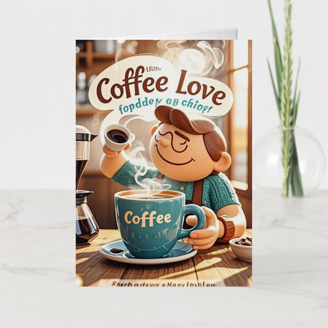Cartoon warm cozy cafe coffee lover style  foil greeting card (Front)