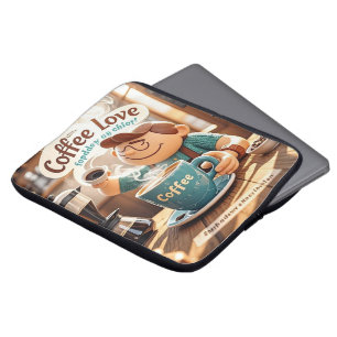 Cartoon warm cozy cafe coffee lover style  laptop sleeve