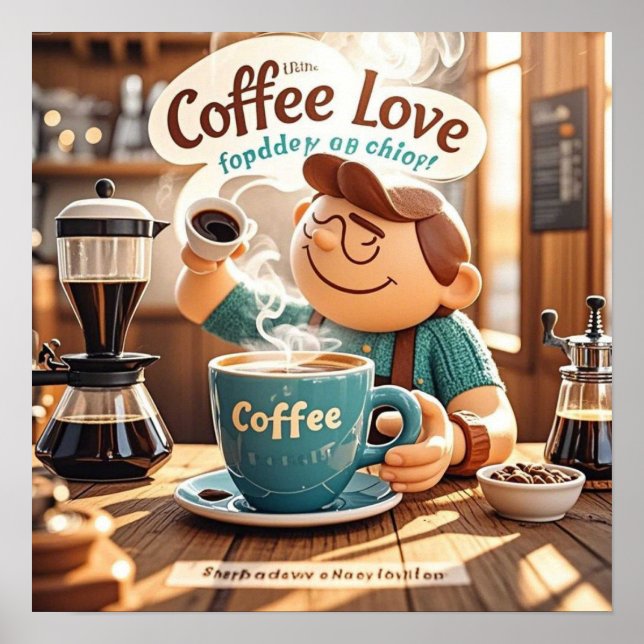 Cartoon warm cozy cafe coffee lover style  poster (Front)
