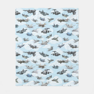 Cartoon warplanes pattern fabric fleece blanket