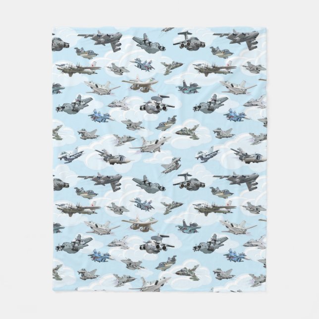 Cartoon warplanes pattern fabric fleece blanket (Front)
