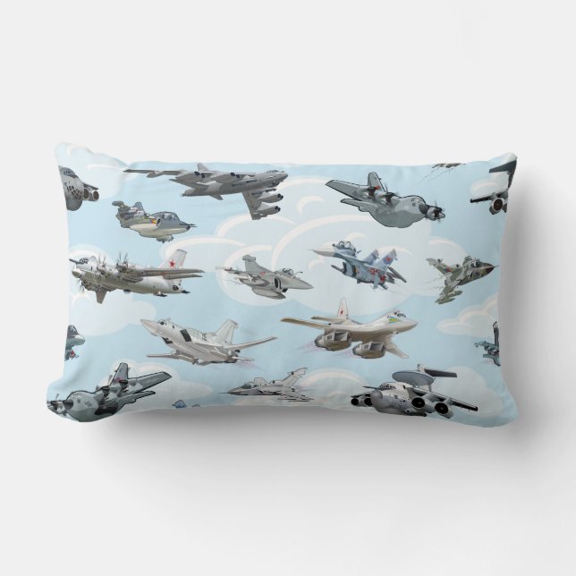 Cartoon warplanes pattern fabric lumbar pillow (Front)