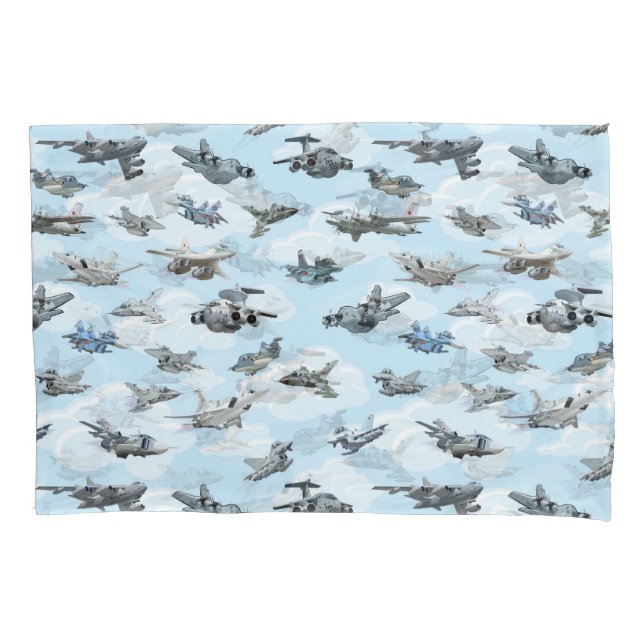 Cartoon warplanes pattern fabric pillow case (Front)
