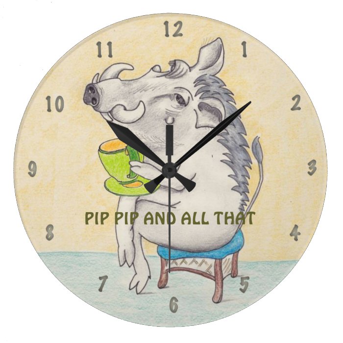 Cartoon Warthog cuppa tea Clock