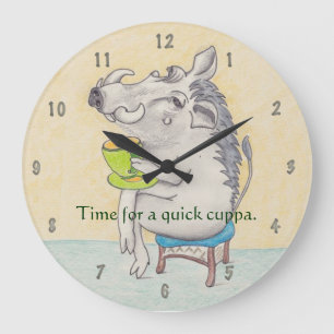 Cartoon Warthog drinking a cup of tea Large Clock
