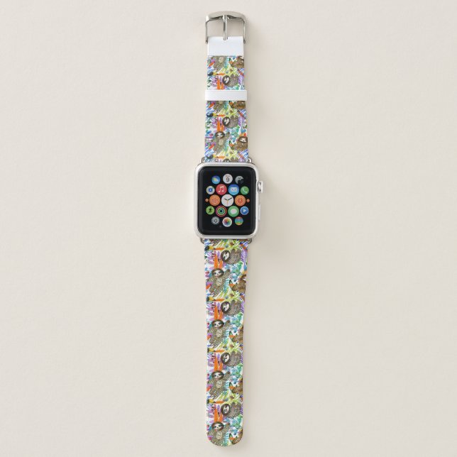 Cartoon Watercolor Sloth Pattern Apple Watch Band (Front)