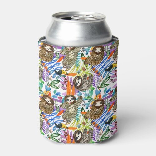 Cartoon Watercolor Sloth Pattern Can Cooler