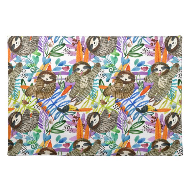 Cartoon Watercolor Sloth Pattern Cloth Placemat (Front)