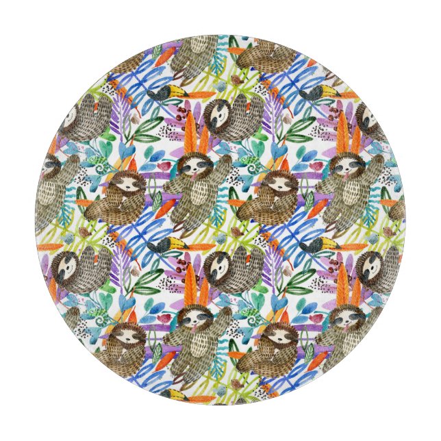 Cartoon Watercolor Sloth Pattern Cutting Board (Front)