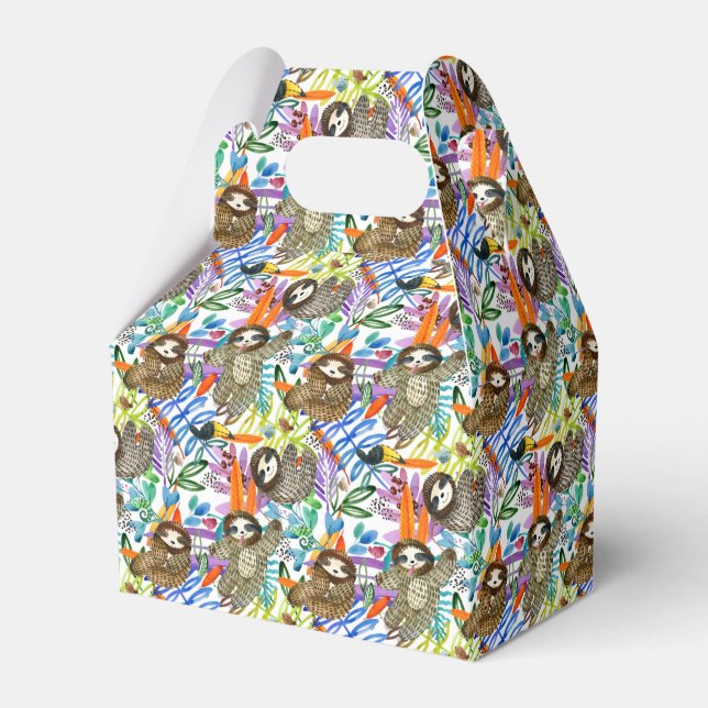 Cartoon Watercolor Sloth Pattern Favor Boxes (Front Side)
