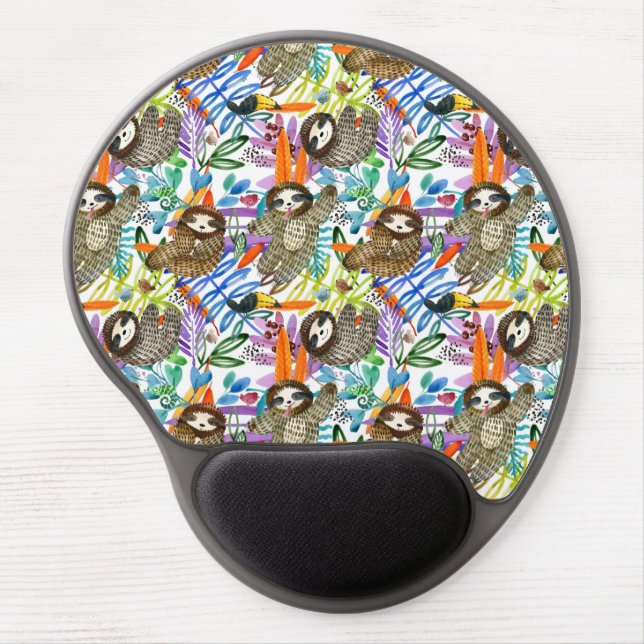 Cartoon Watercolor Sloth Pattern Gel Mouse Pad (Front)