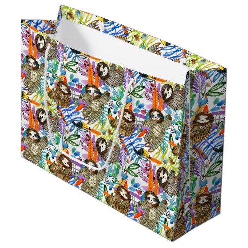 Cartoon Watercolor Sloth Pattern Large Gift Bag