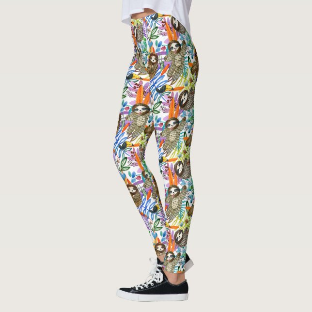 Cartoon Watercolor Sloth Pattern Leggings (Left)