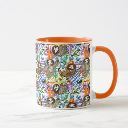 Cartoon Watercolor Sloth Pattern Mug